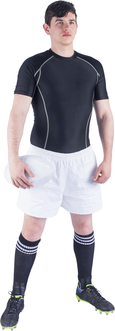 Athletic Rugby Player Holding Ball in Transparent Background