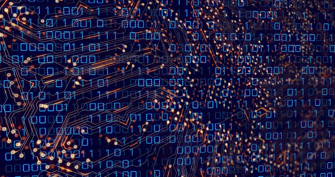 Binary Code Overlay on Intricate Circuitry Pattern - Free Images, Stock Photos and Pictures on Pikwizard.com