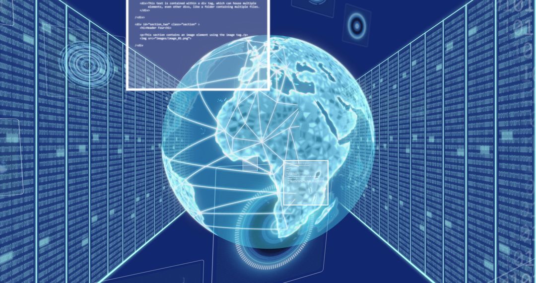 Digital Data Visualization with Spinning Globe in Data Center