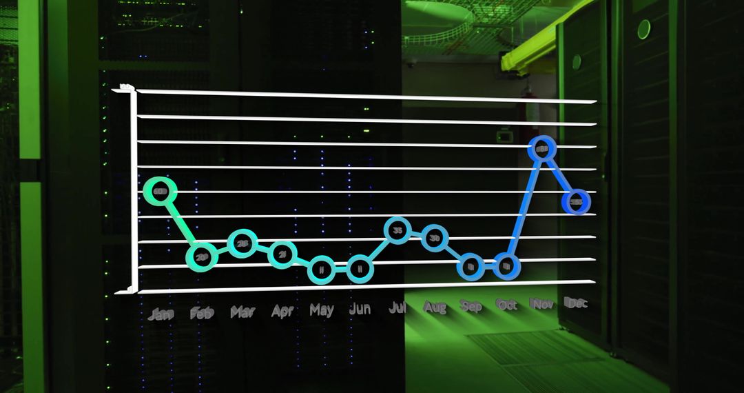 Digital Graph Overlay on Server Room Background