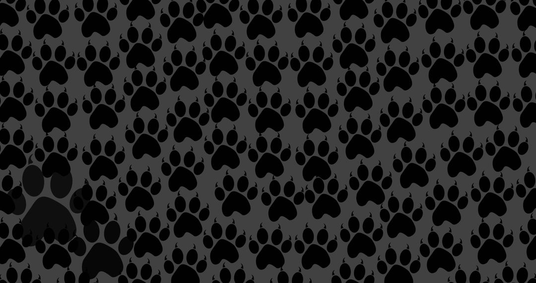 Seamless Pattern of Black Dog Paw Prints Over Grey Background