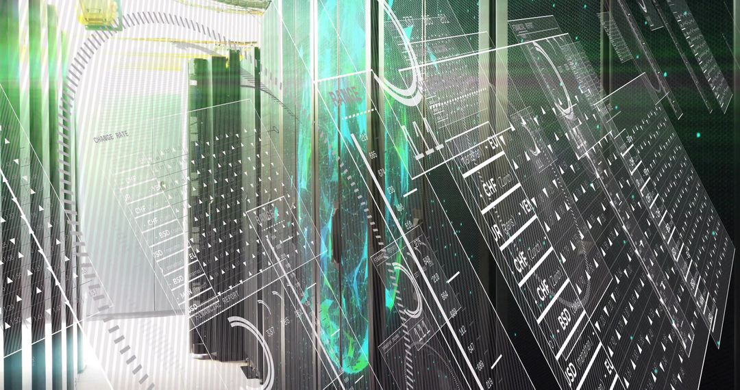 Futuristic Data Center with Glowing Digital Holland Array