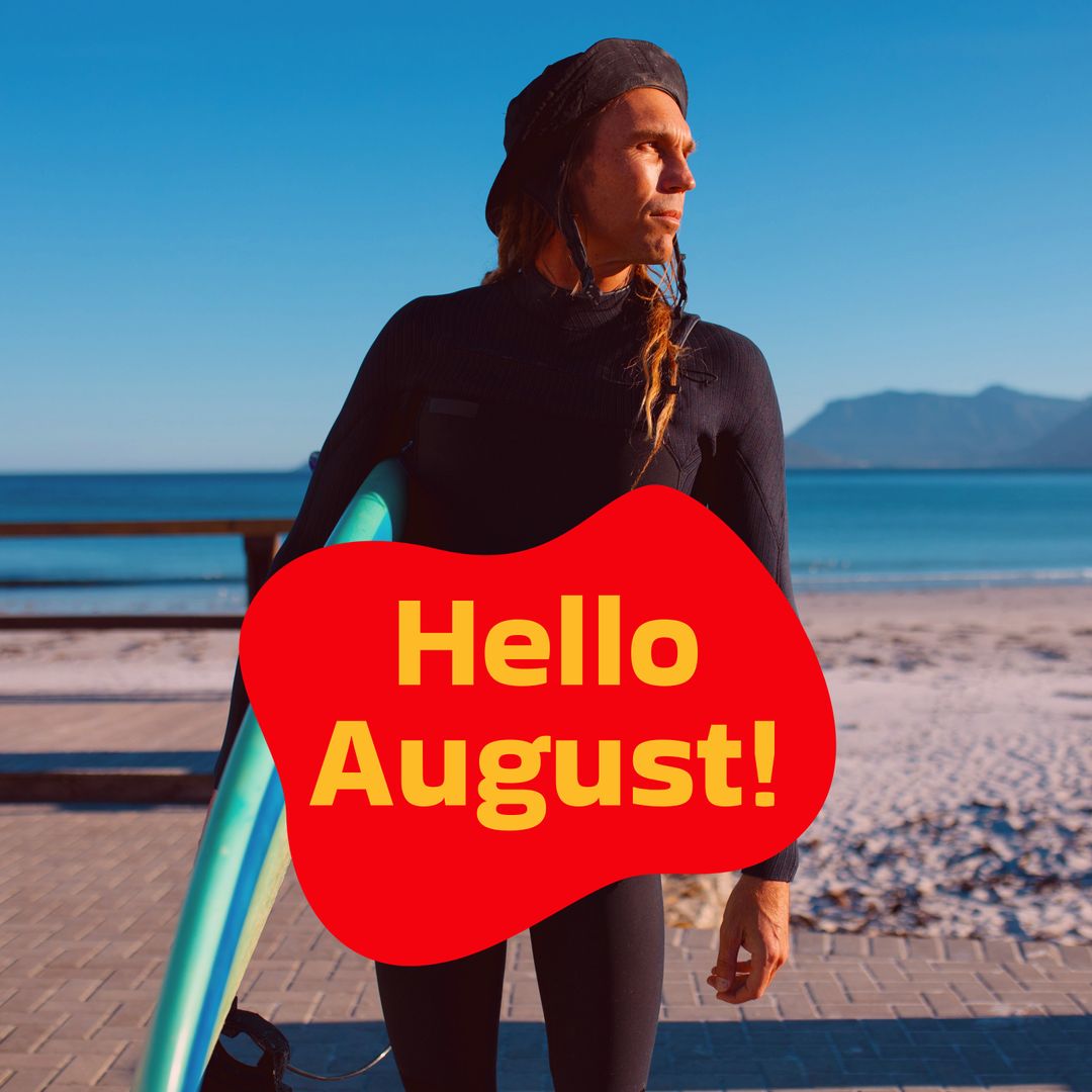 Surfer Holding Surfboard on Sunny Beach in August