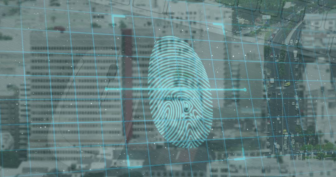 Digital Fingerprint Scanning Over Cityscape