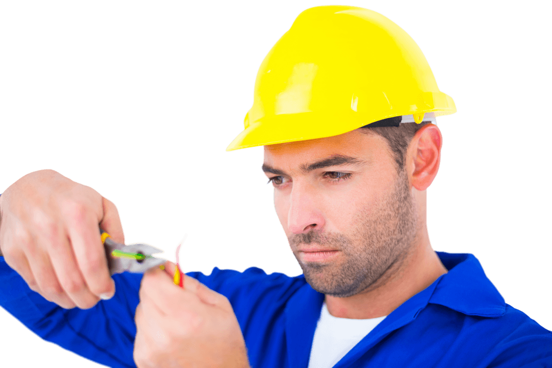 Transparent Electrician Cutting Wire with Tools Focused at Work