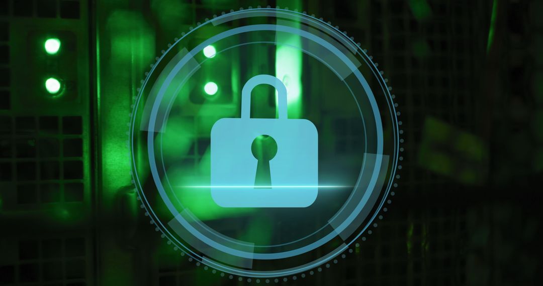 Digital Security Lock Symbol in Data Server Room