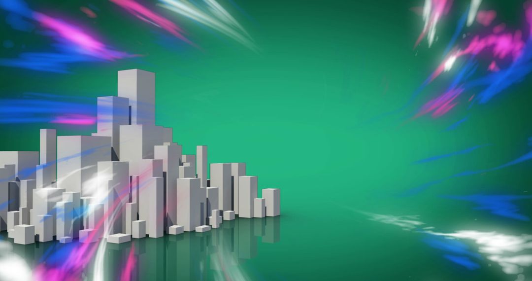 Colorful Abstract Digital Cityscape with Dynamic Trails