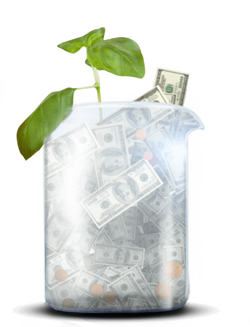 Growing Money Beaker on Transparent Background Isolated