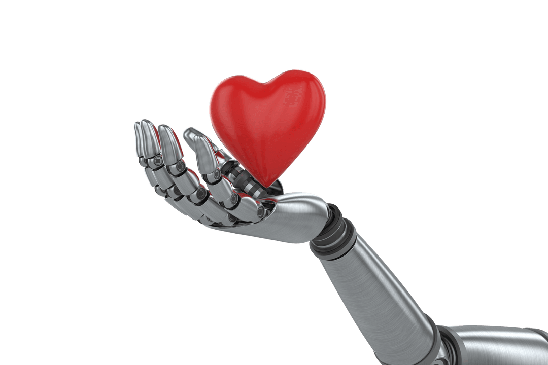 Futuristic Hand Holding Transparent Red Heart Icon