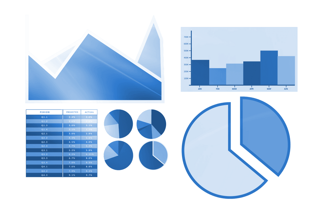 Transparent Background Blue Business Graphs and Charts Set