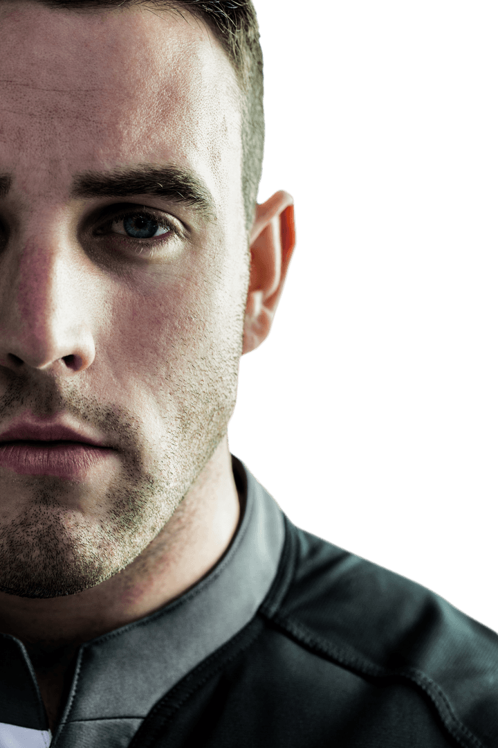 Close-up of Tough Rugby Player on Transparent Background