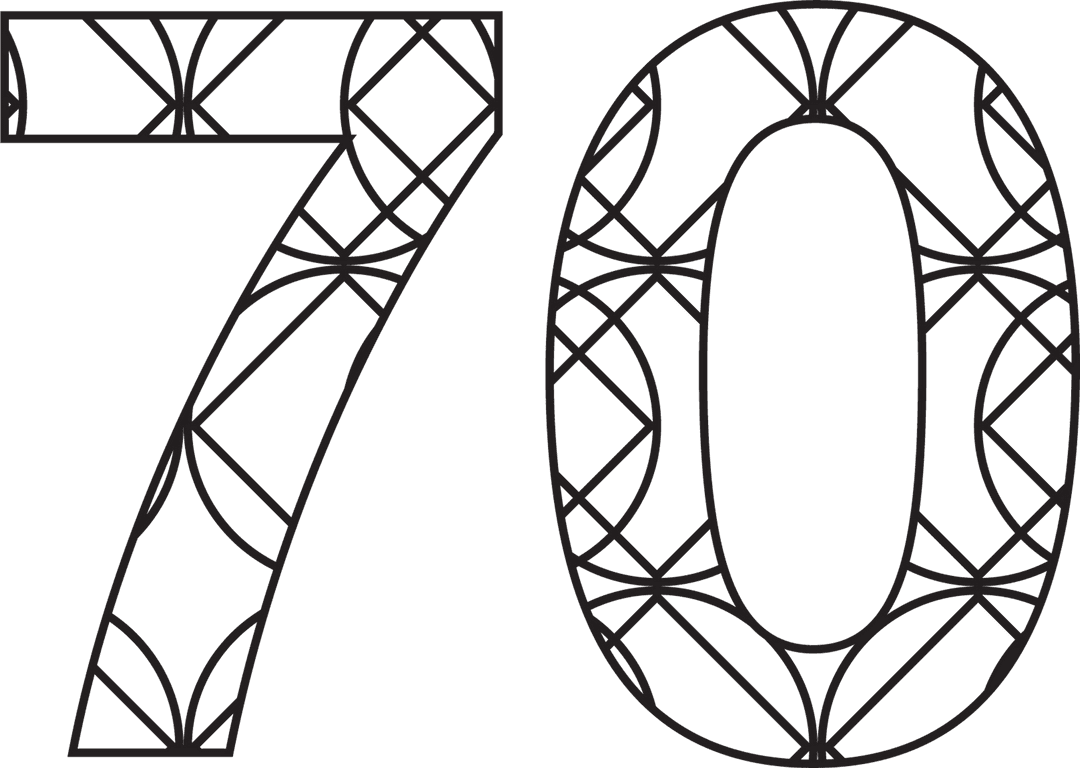 Ornate Patterned 70 on Transparent Background for Milestone Celebration