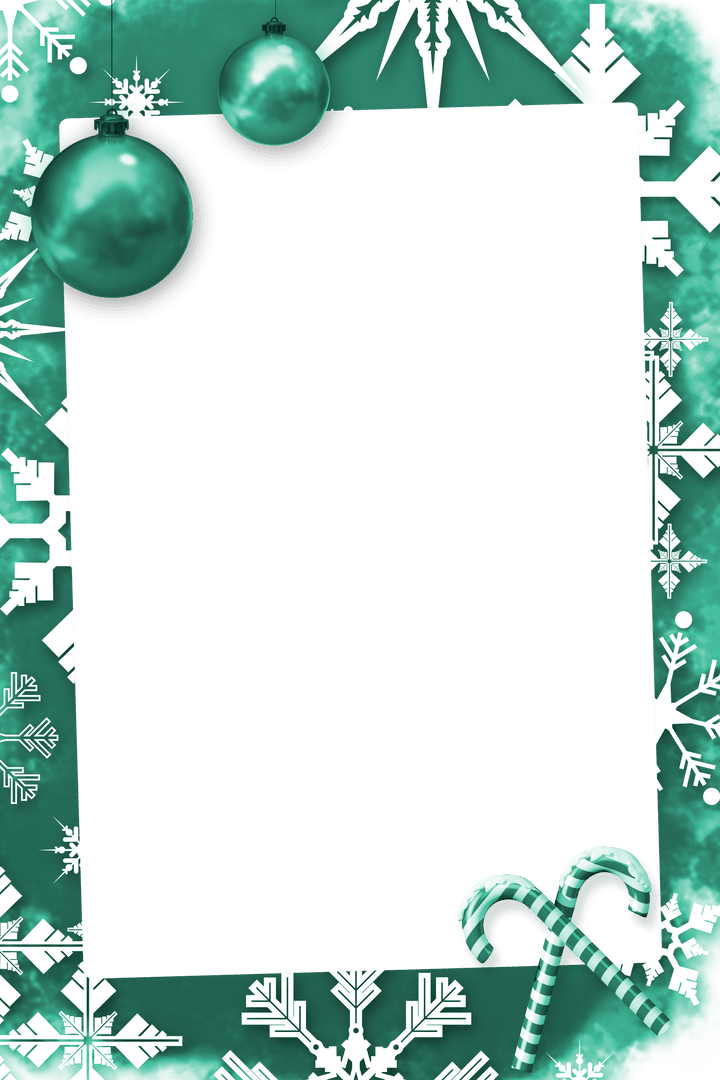 Christmas Frame with Green Baubles on Transparent Background