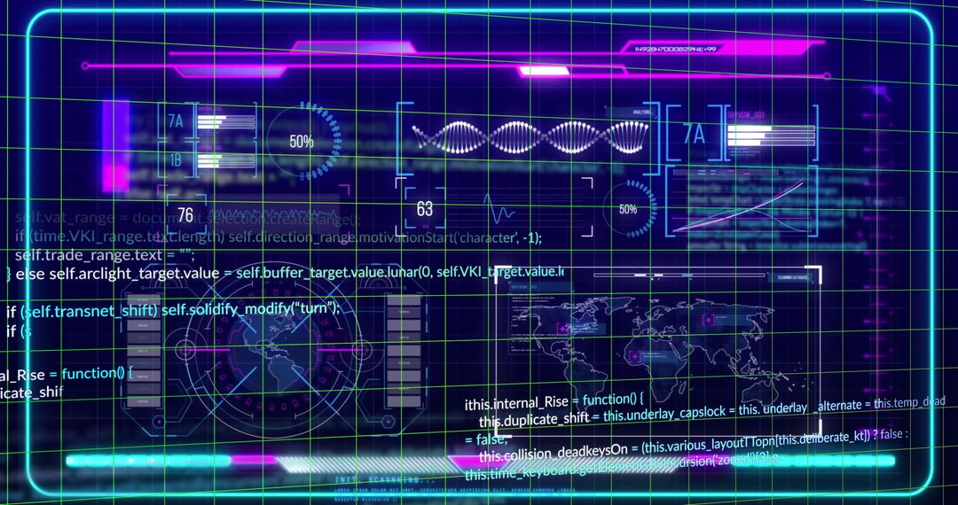 Futuristic Digital Data Interface Displaying Analytics and Code
