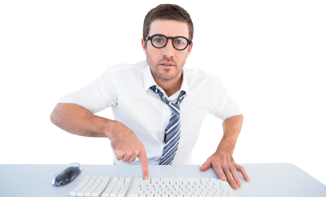 Focused Businessman Working on Computer Transparent Background