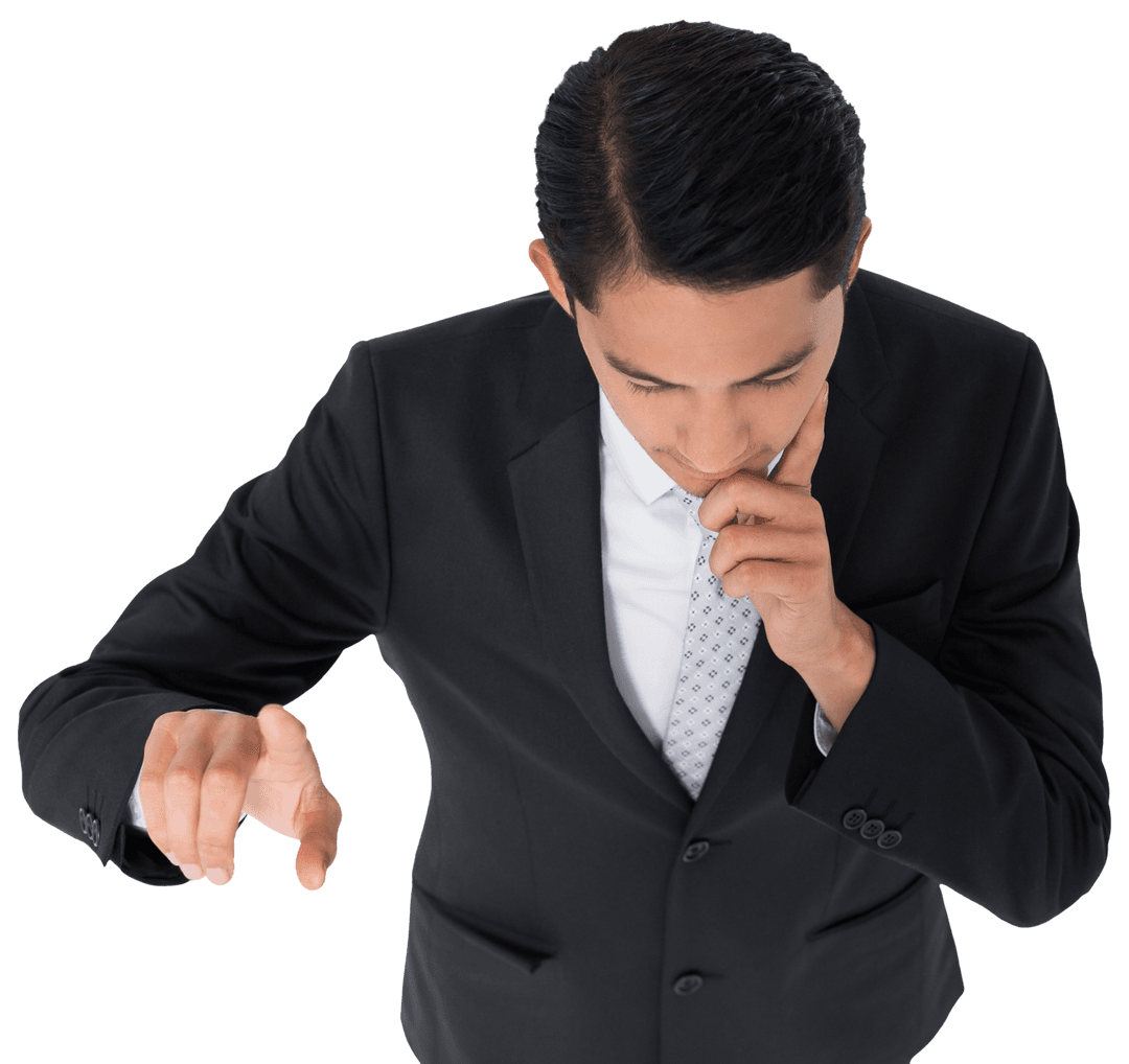 Transparent Thoughtful Businessman Gesturing