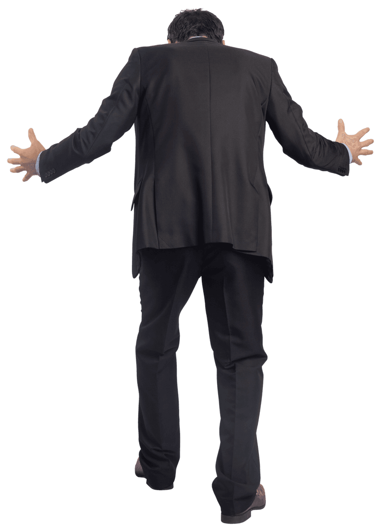 Transparent Back View of Angry Businessman Expressing Frustration