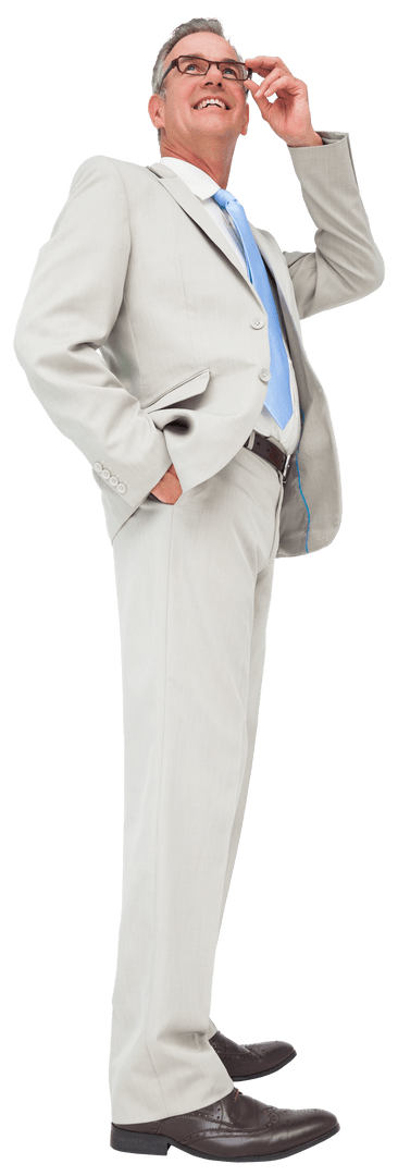 Confident Businessman Smiling Upwards on Transparent Background