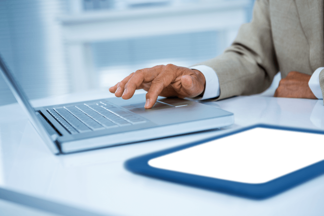 Transparent Professional Typing on Laptop in Office