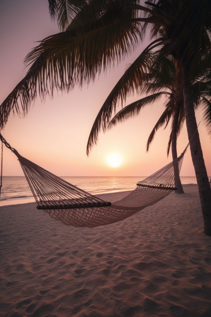 Serene Sunset on Tropical Beach with Hammock & Palm Trees - Free Images, Stock Photos and Pictures on Pikwizard.com