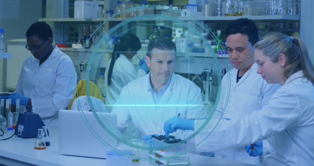 Team of Scientists Conducting Experiments in Modern Laboratory