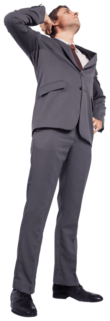Confident Businessman Waiting and Looking Up on Transparent