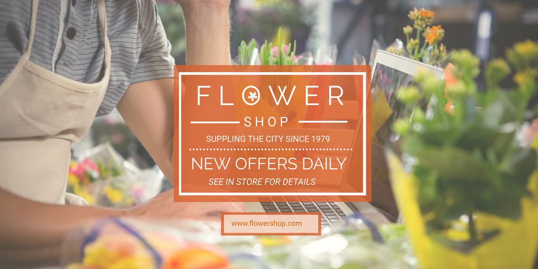 Vibrant Flower Shop Banner Promoting Daily Offers and Fresh Blooms - Download Free Stock Templates Pikwizard.com