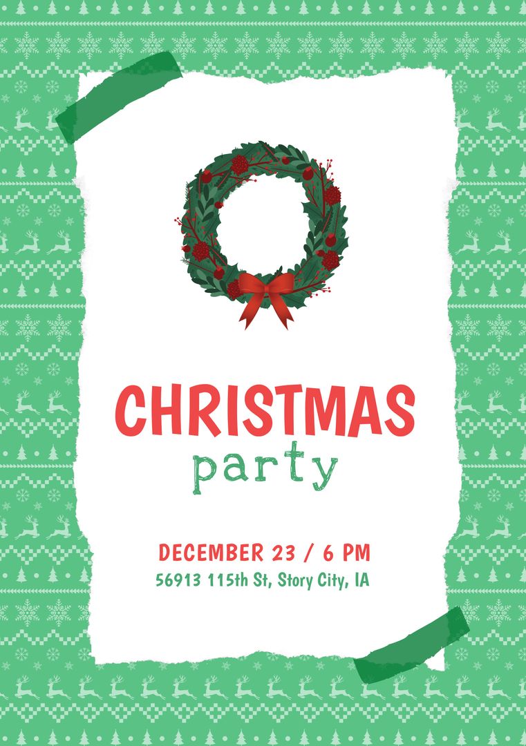 Christmas Party Invitation with Festive Wreath Design