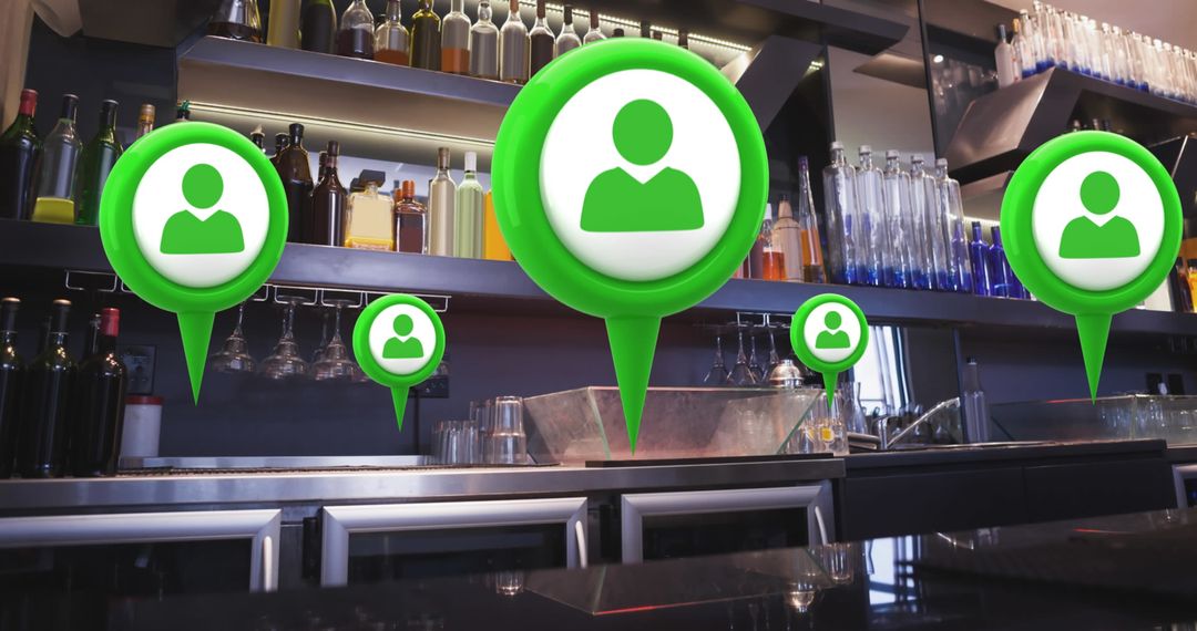 Digital Networking Icons Over Bar Interior Concept