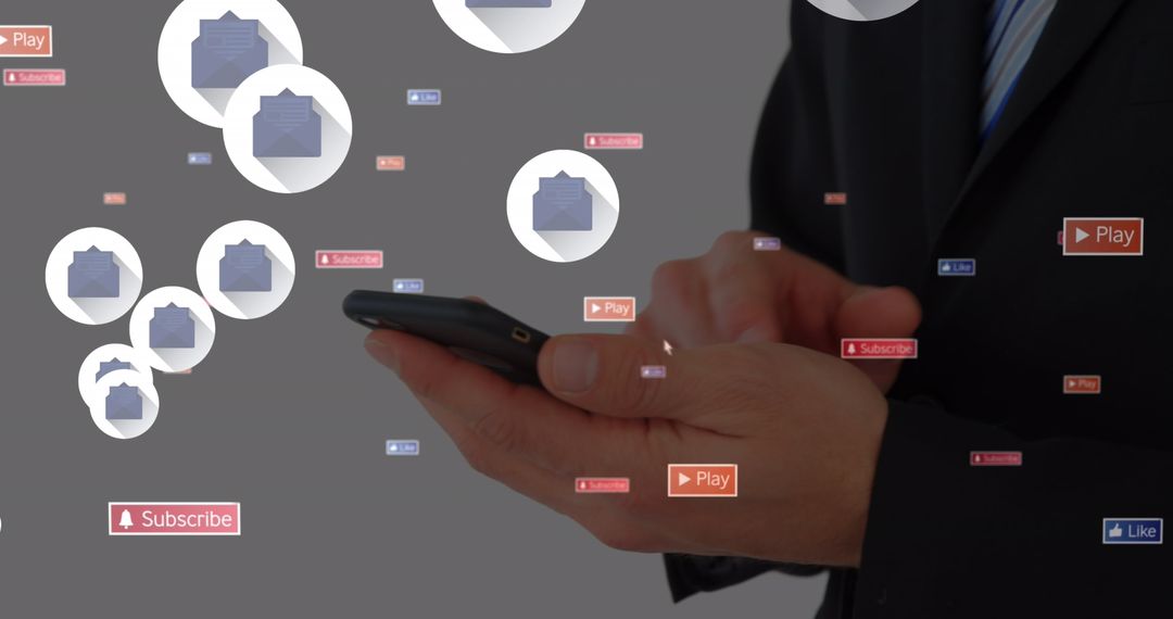 Businessman Networking with Floating Social Media Icons