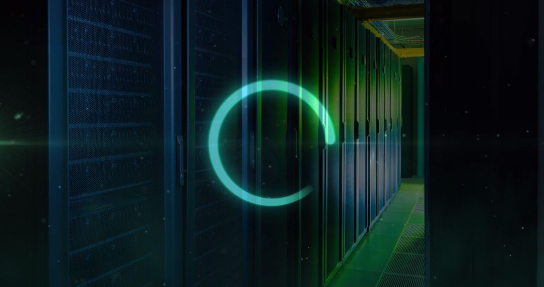 Neon Cycle on Server Room: Data Storage Technology Concept