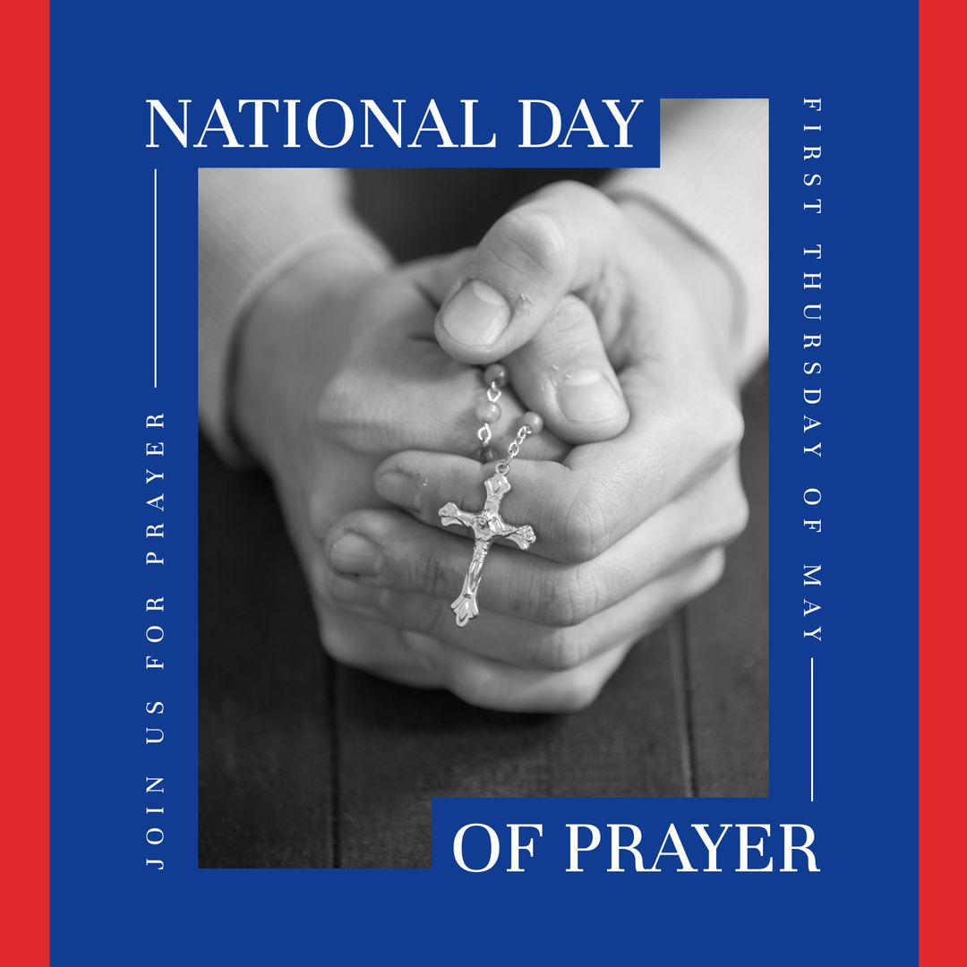 National Day of Prayer with Hands Holding Rosary and Christian Cross - Download Free Stock Templates Pikwizard.com