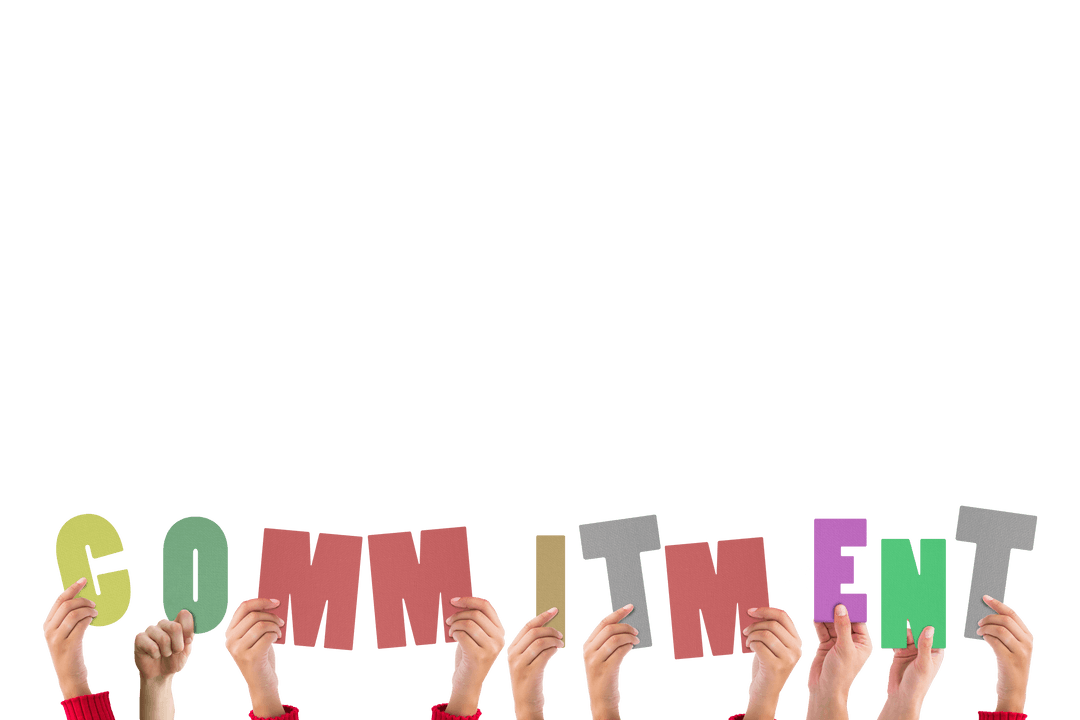 Hands Holding Commitment Text on Transparent Background