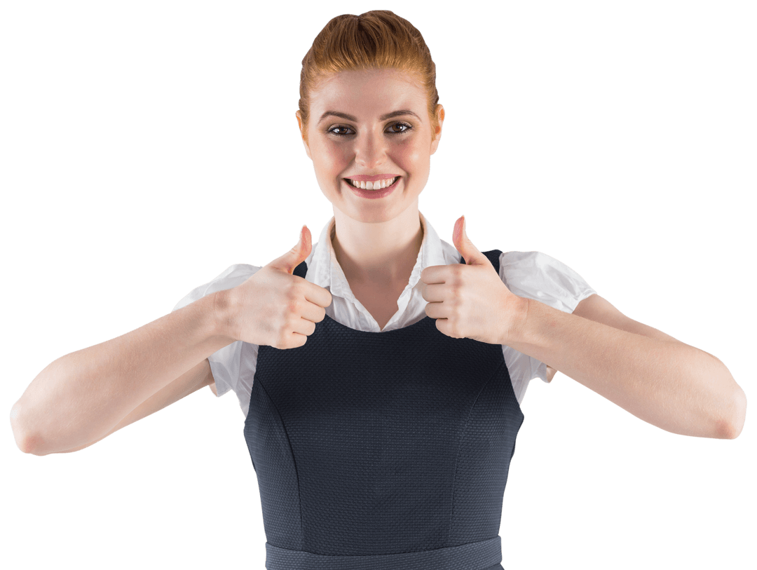 Redheaded Businesswoman Smiling with Thumbs Up on Transparent Background