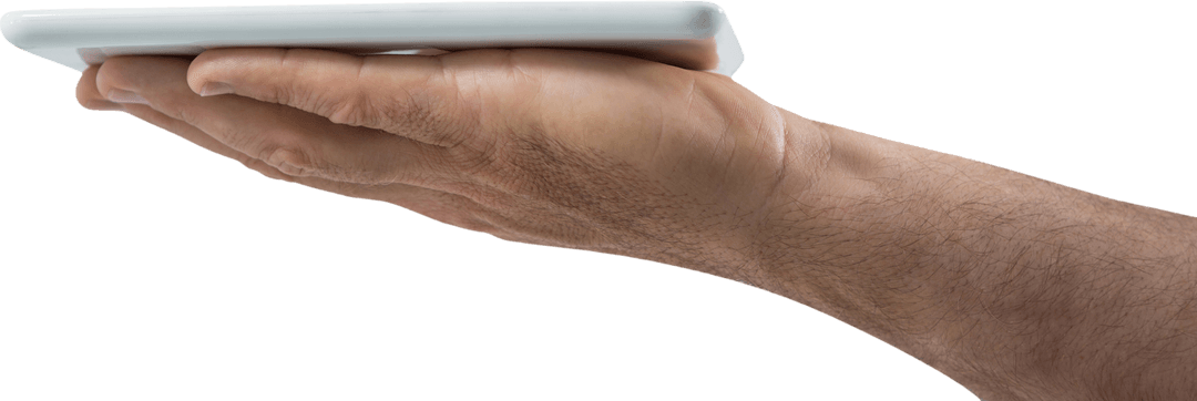 Transparent Hand Holding Modern Digital Tablet Gently