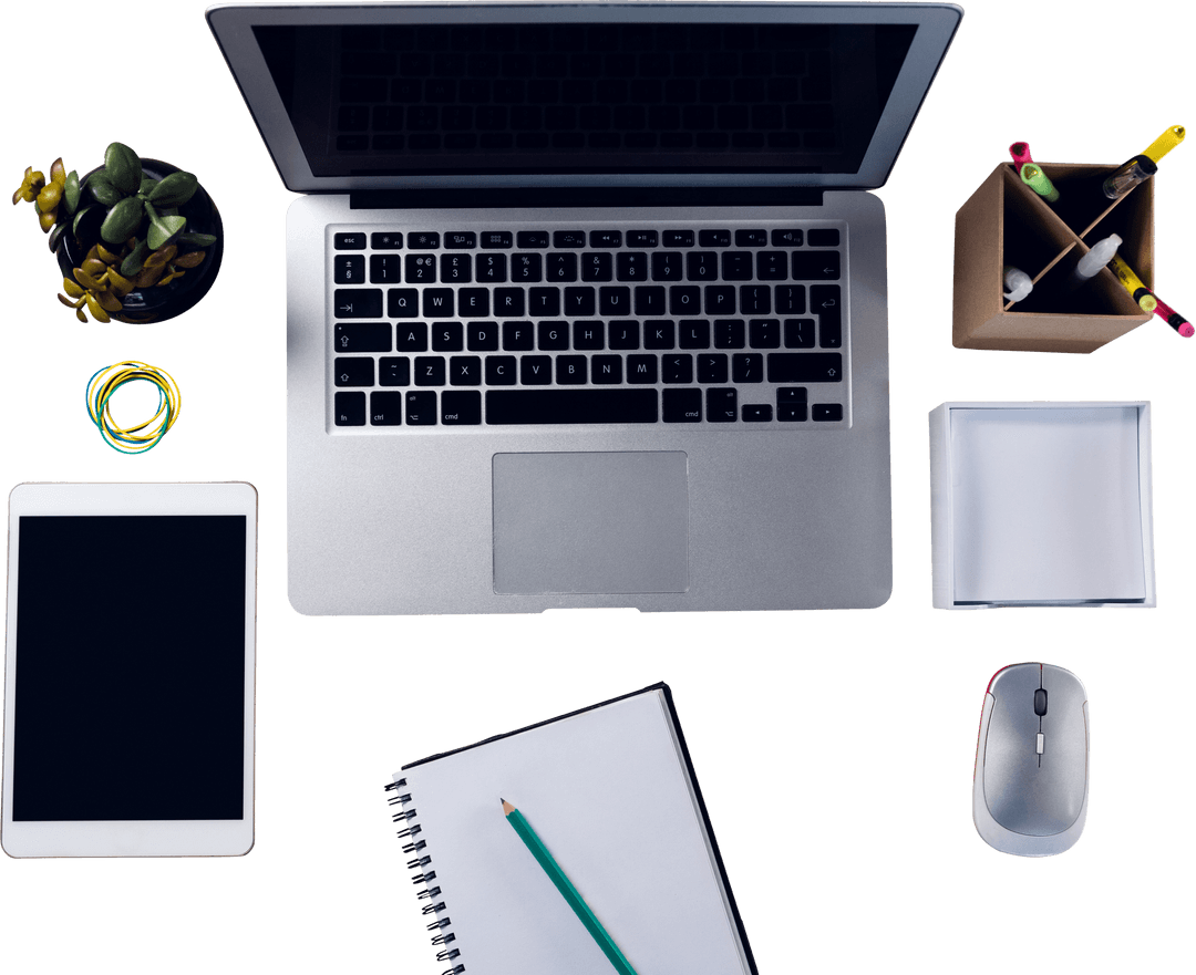 Modern Workspace with Laptop and Tablet on Transparent Background