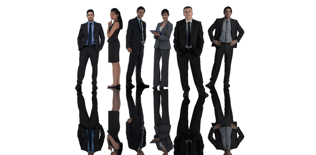Business Team Standing on Reflective Transparent Surface
