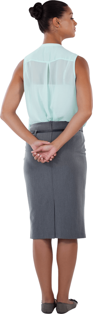 Transparent Rear View of Businesswoman Standing with Arms Crossed