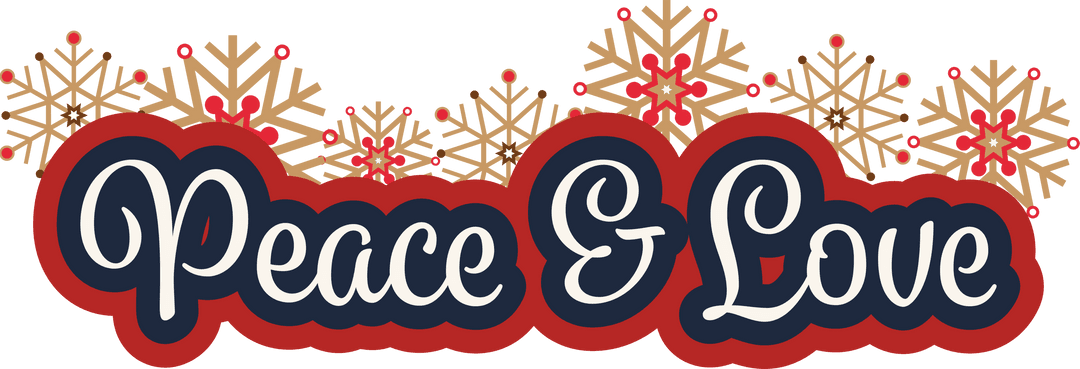 Festive Peace and Love Message with Snowflakes on Transparent Background