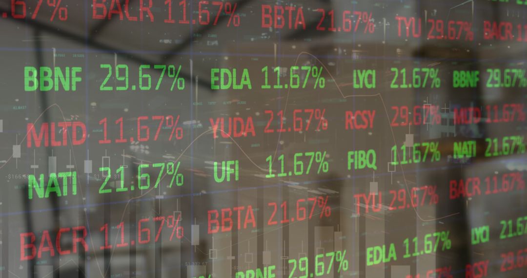 Dynamic Stock Market Display Overlays Empty Warehouse Space
