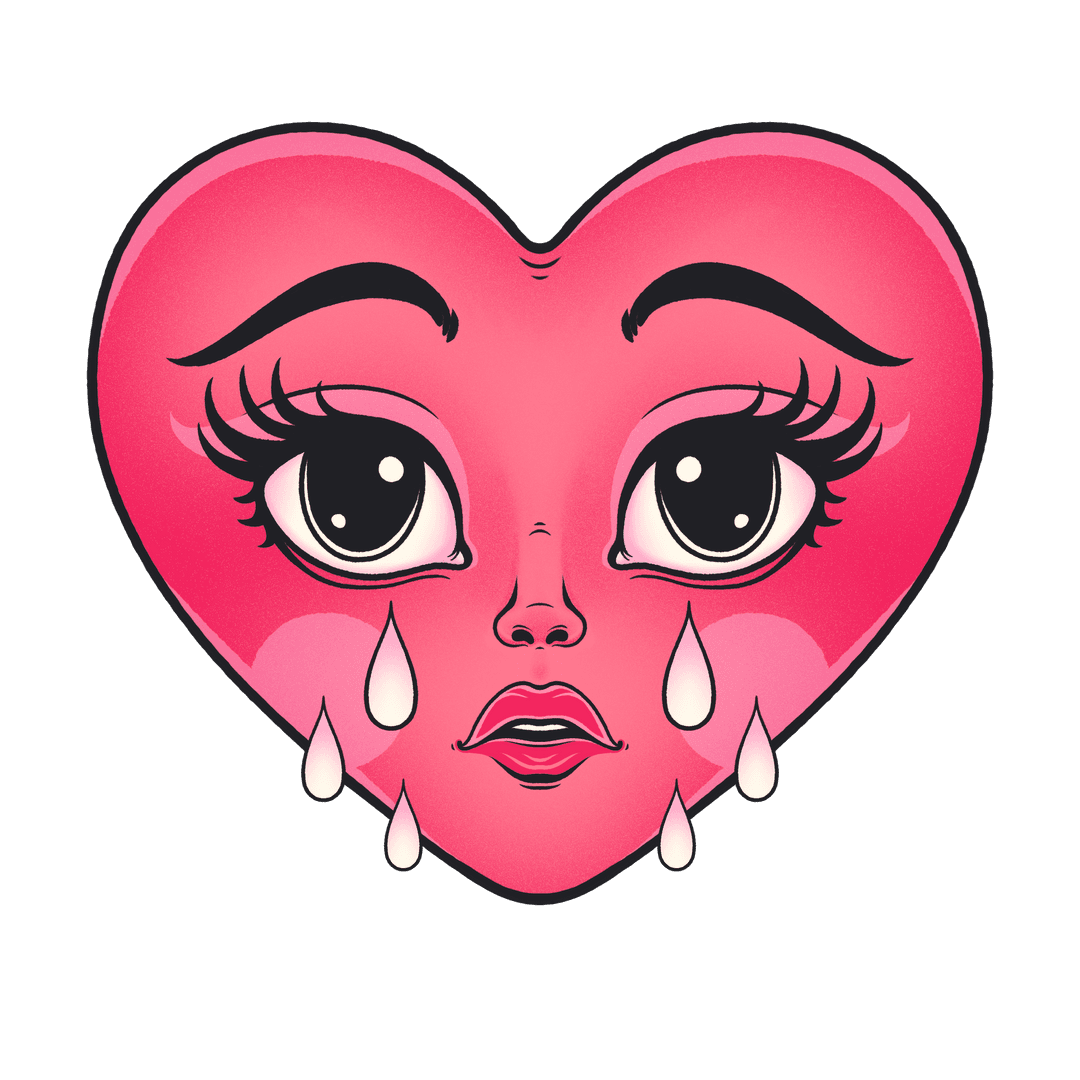 Anthropomorphic Crying Heart with Glossy Teardrops in Transparent Design