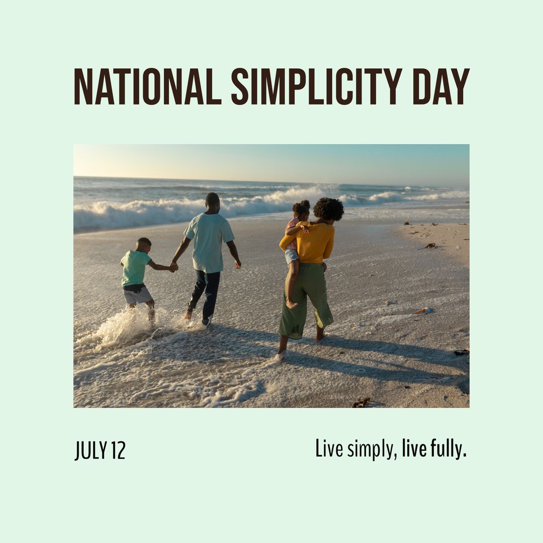 National Simplicity Day: Happy Family Walking on Sunny Beach - Download Free Stock Templates Pikwizard.com