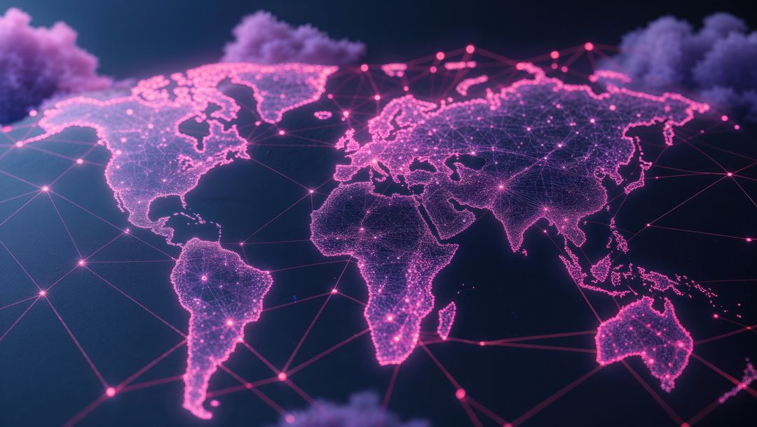Futuristic Digital World Map with Neon Connectivity