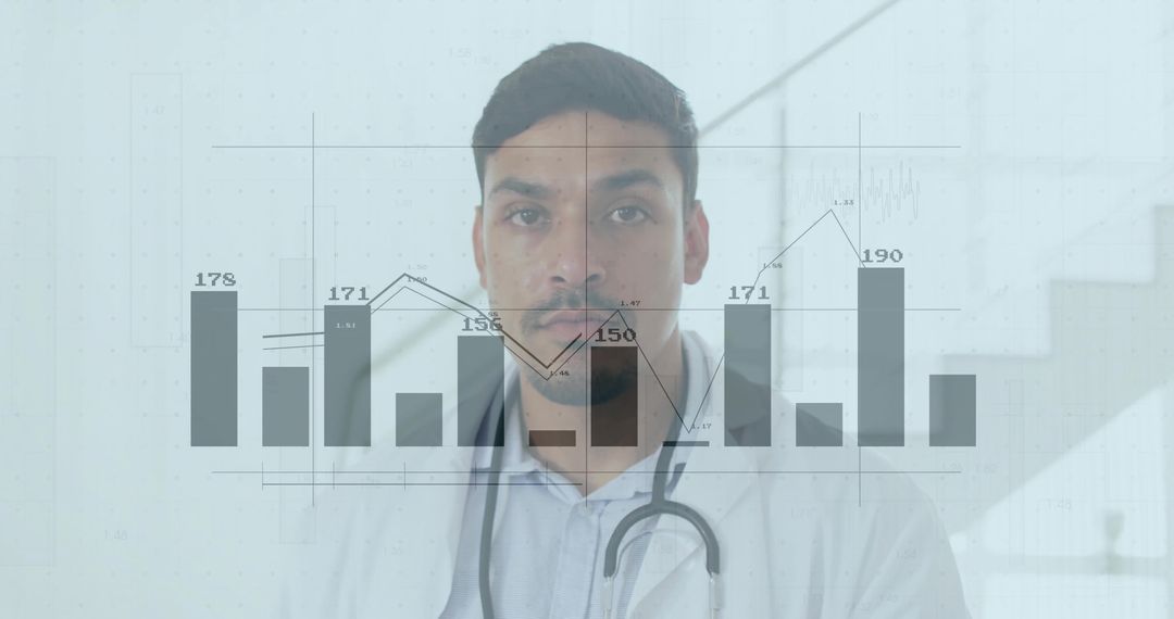 Asian Doctor Analyzing Chart Data in Hospital Corridor