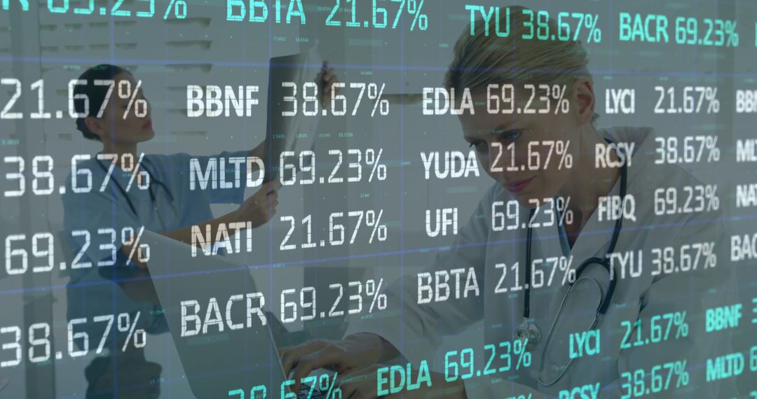 Healthcare Professionals Analyzing Medical Data with Digital Tools in Clinic