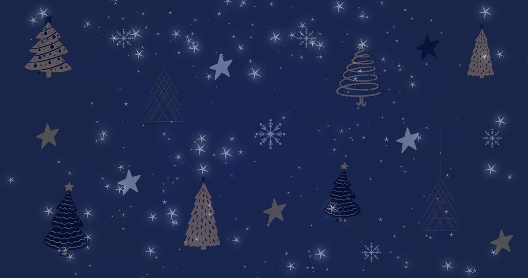 Festive Christmas Tree Pattern with Snowfall on Blue Background