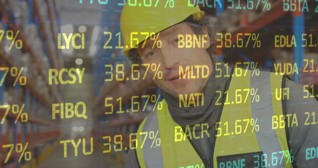 Warehouse Worker with Overlay of Stock Market Data