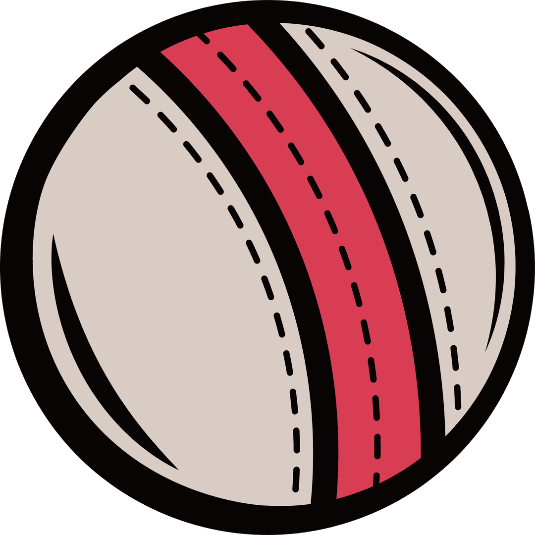 Transparent Cricket Ball Illustration with Red Seam in Minimalist Style
