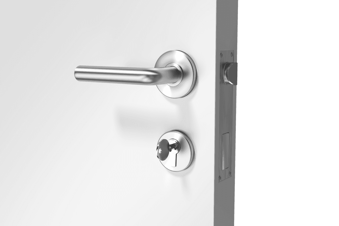 Modern Metallic Doorknob on Transparent Wooden Door