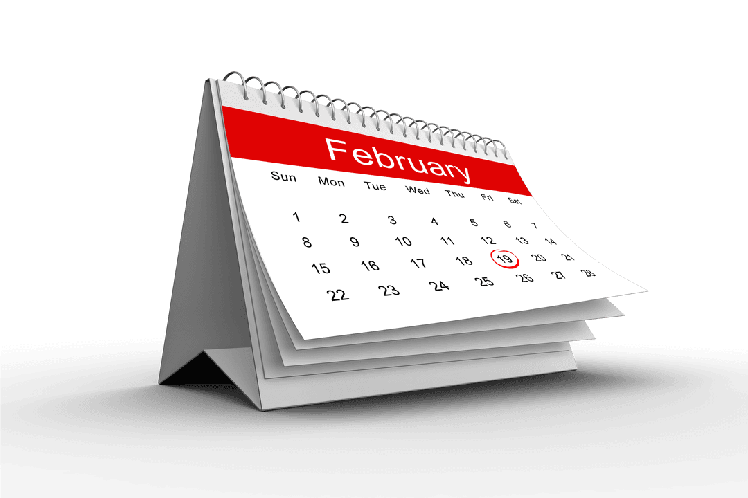 Transparent Calendar February Page Illustration with Date Marked